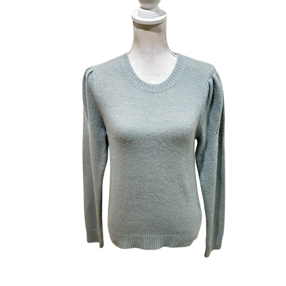 Bishop & young Light dusty blue green crew neck Sweater puff sleeve size small